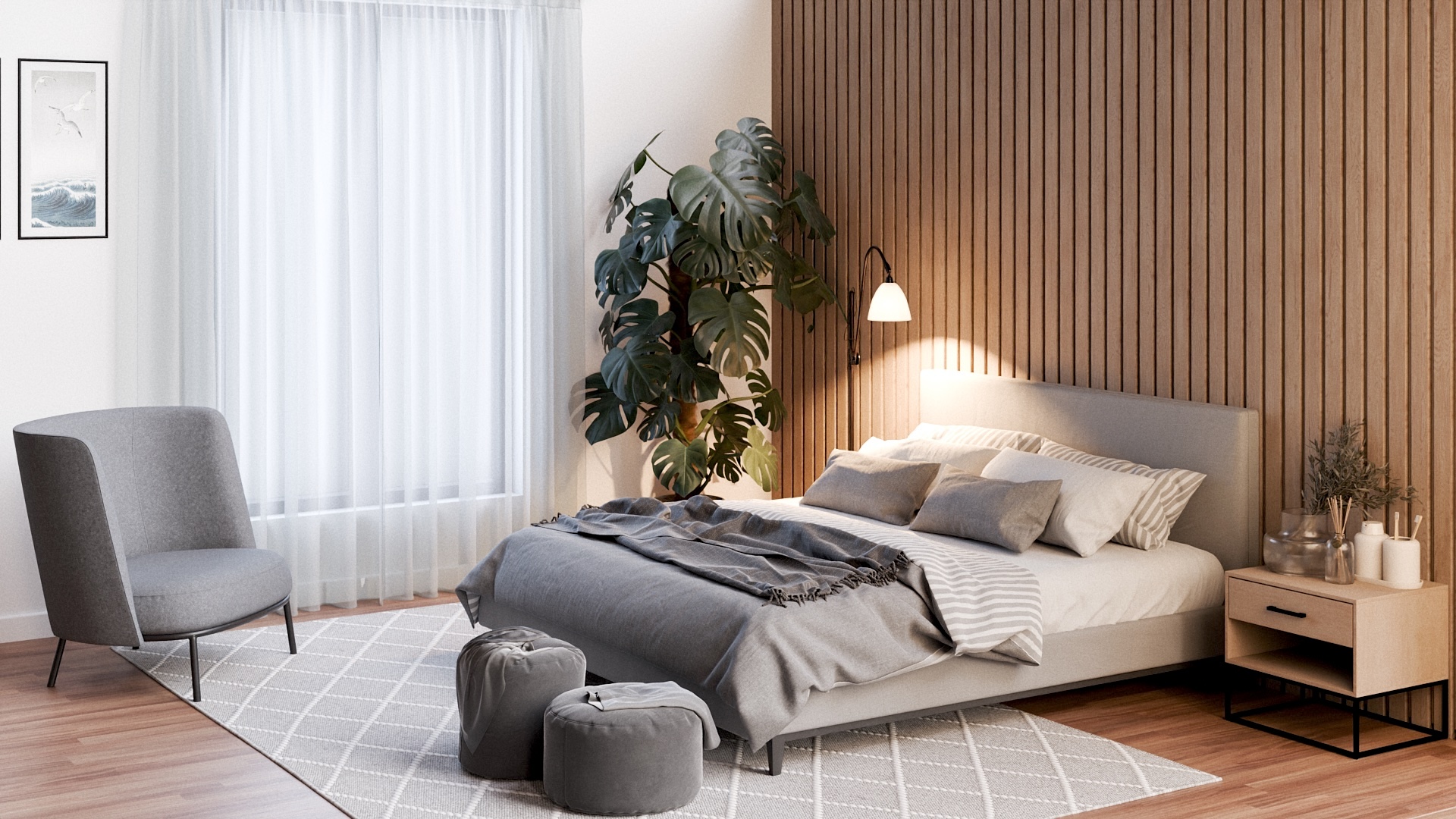 Static render of a bedroom