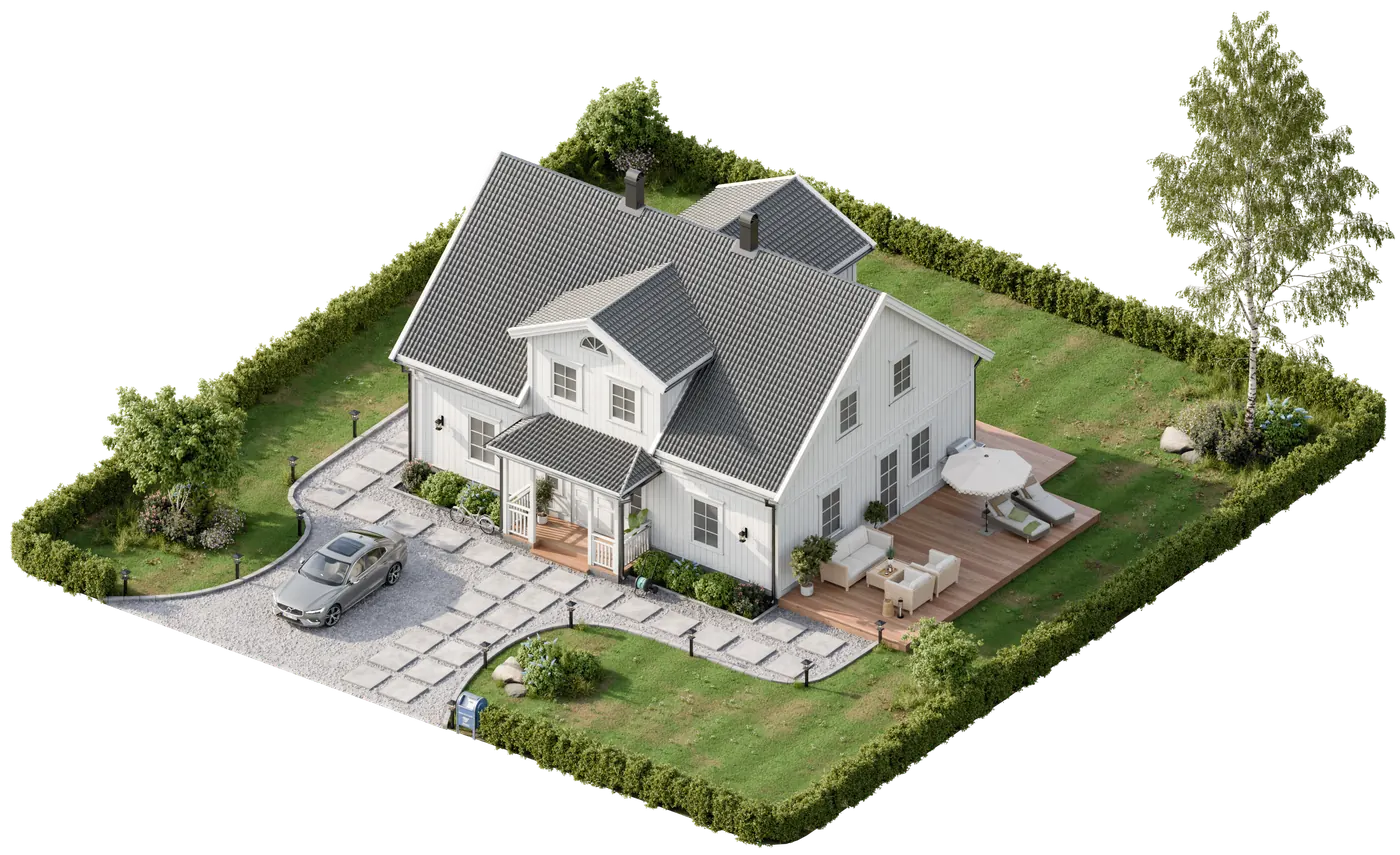 Exterior spatial capture of a white house